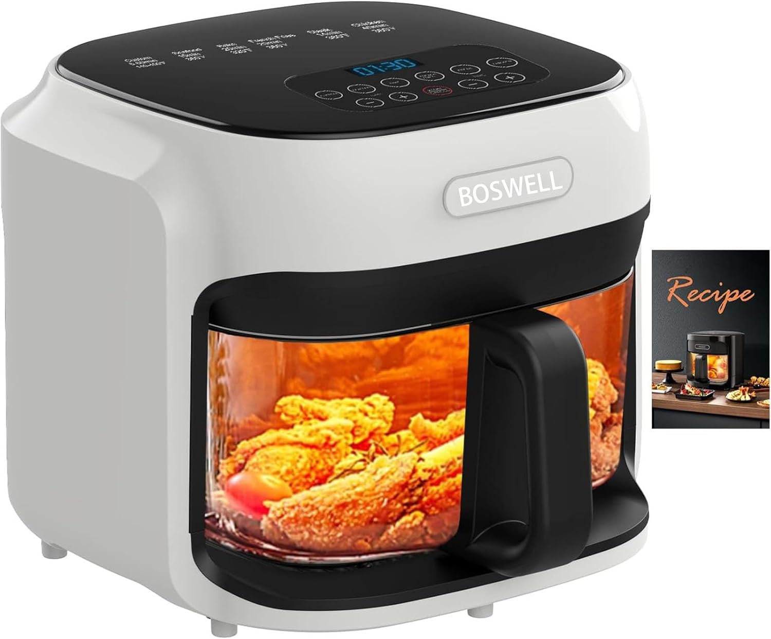 BOSWELL 7.5QT Glass Air Fryer with Transparent Fry Bowl