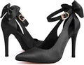 Womens High Heels Bow Tie Back Stiletto Ankle Strap Pumps - Wedding