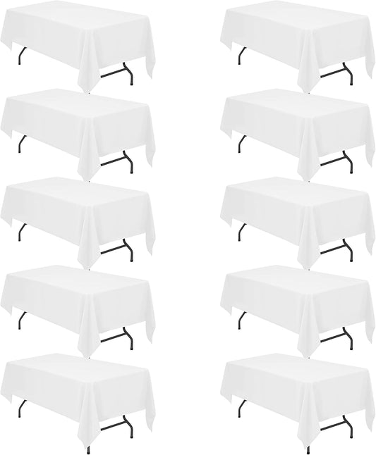 10 Pack White Tablecloths for 6 Foot Rectangle Tables - Elegant