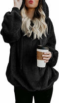 Womens Fuzzy Warm Casual Loose Hooded Sweatshirt with Pockets - Cozy