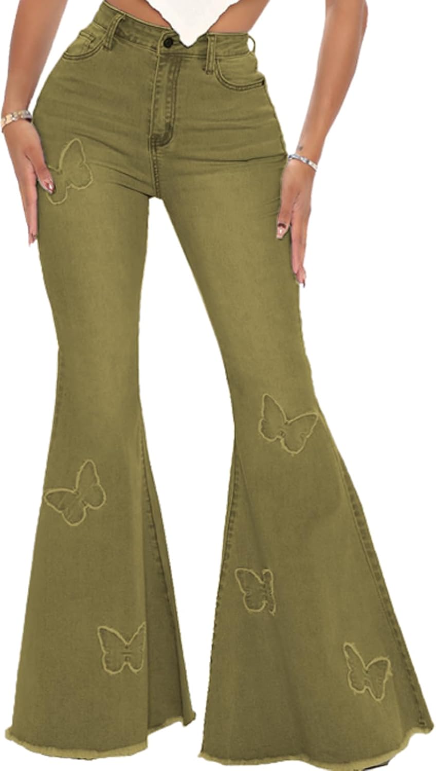 Women's Butterfly Bell Bottom Jeans for Chic Style and Comfort