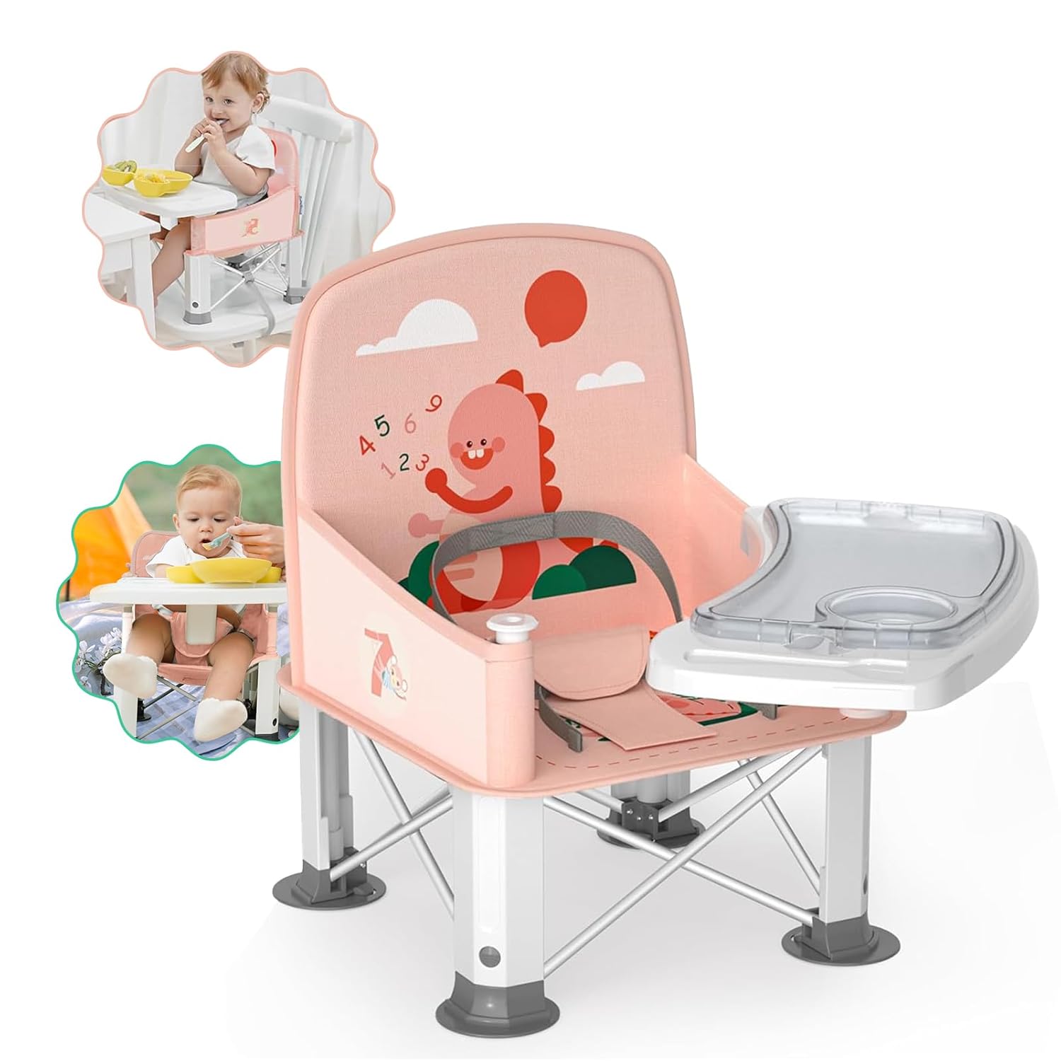 Baby Travel Booster Seat with Double Tray for Dining Tables