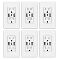 USB-C Wall Outlets 3-Port Matte White 15Amp Outlets with USB - 6 Pack