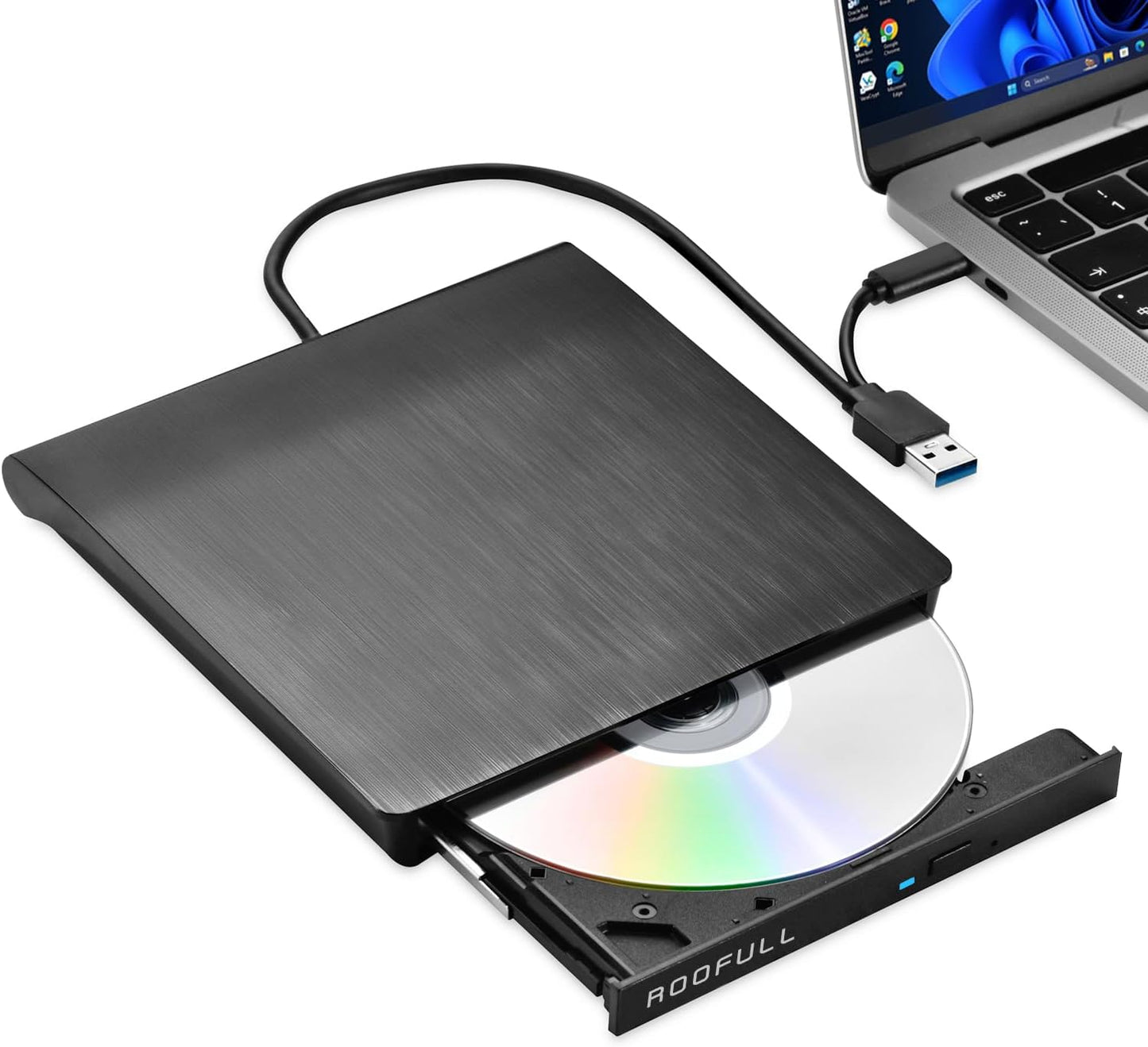 ROOFULL Portable CD DVD Drive for Windows - USB 3.0 & USB-C