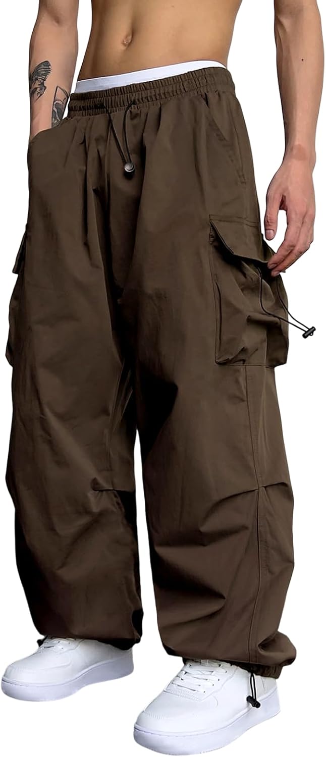 ZAFUL Flat Pocket Parachute Pants for Men Casual Baggy Cargo