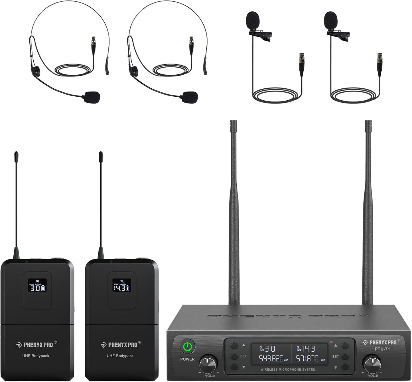Phenyx Pro Dual UHF Wireless Microphone System for Events