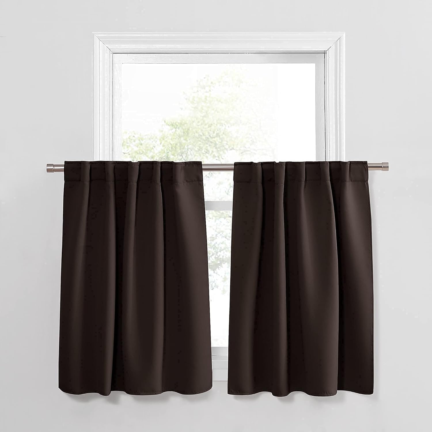 PONY DANCE Brown Valance Set - Light Block Small Panels for Home Decor, 42x36, 2 Pcs