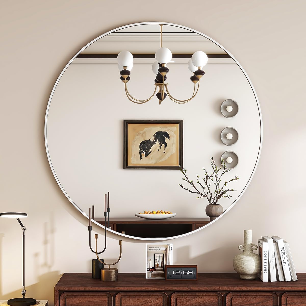 24 Inch Round Bathroom Mirror with Metal Frame for Any Room