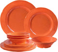 LEHAHA Orange Melamine Dinnerware Set, 12 Piece - Lightweight