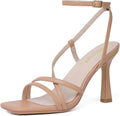 Strappy Stiletto Kitten Heels Ankle Strap Sexy Heeled Sandals - Nude