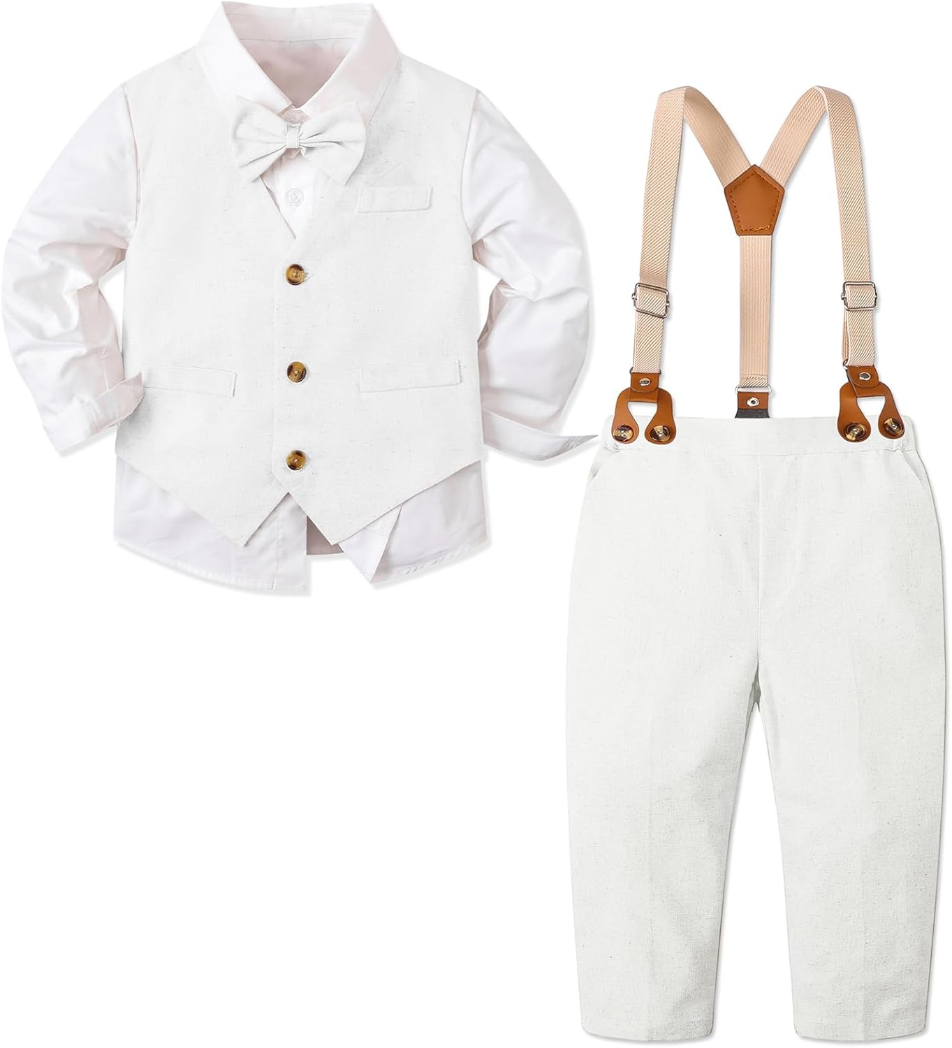 SANGTREE Boys Cotton Linen Suit Formal Set for Special Occasions