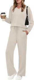 Lounge Sets for Women V Neck 2 Piece Outfit - Cozy Travel Set