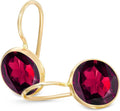 14k Solid Yellow Gold Ruby Dangle Earrings - Dainty 8mm Birthstone