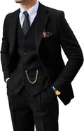 Retro 3 Piece Tweed Herringbone Suit - Slim Fit Groom Tuxedo