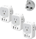 US to UK Plug Adapter 3 Pack - Compact 7-in-1 Travel Adapter