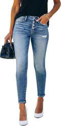 Women's Ripped Skinny Split-Ankle Stretch Jeans - Faded Blue