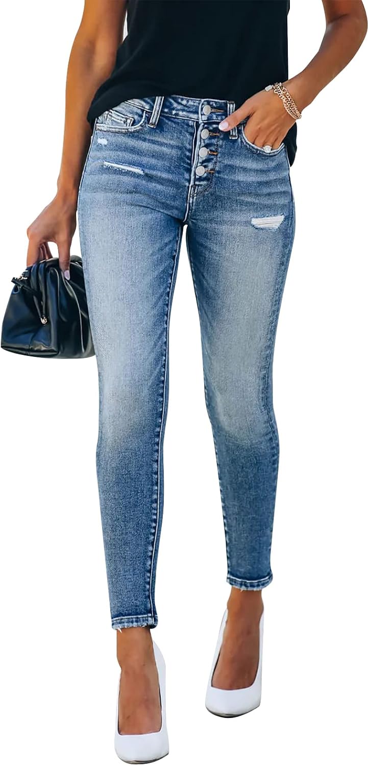 KUNMI Women's Ripped Skinny Slim Fit Jeans for Trendy Style