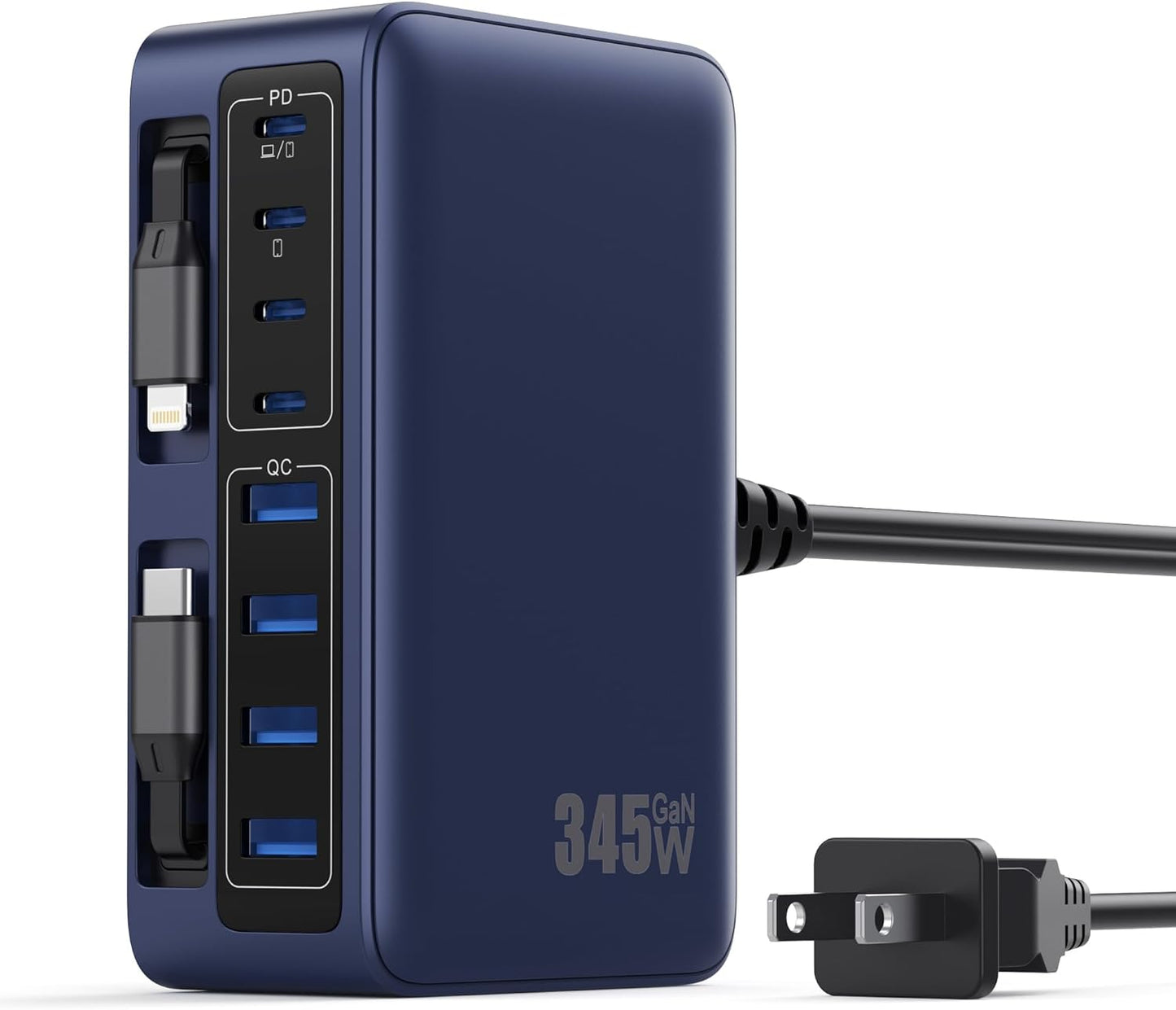 345W USB C Charging Station with Retractable Cables for All Devices