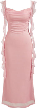 CIDER Formal Dresses for Women Summer Mesh Ruffle Maxi Dress - Elegant