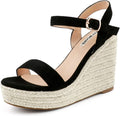 Womens Espadrilles Wedge Sandals with Ankle Strap - Stylish 4.5in Heel