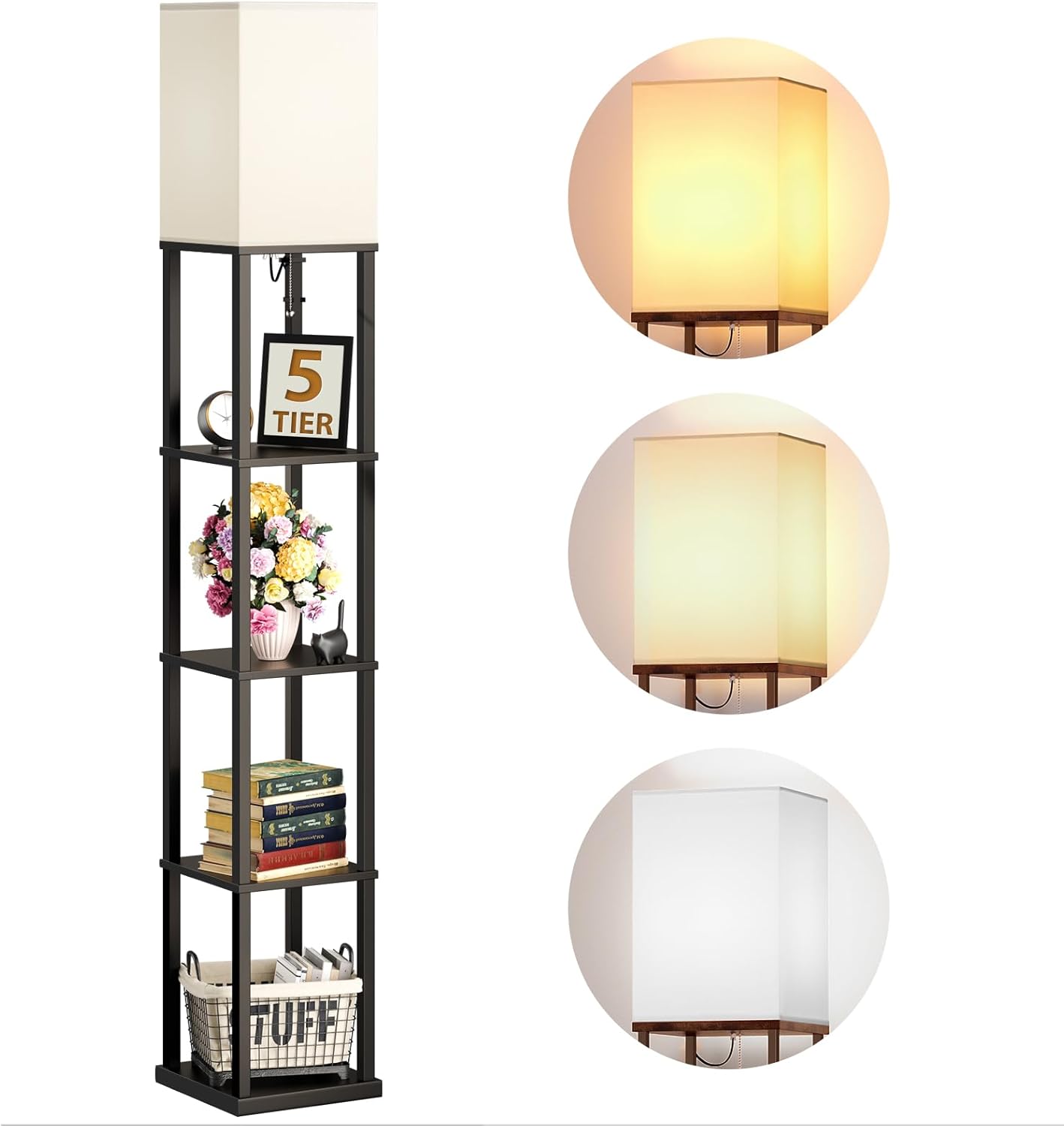 addlon Floor Lamp with Shelves - Modern 5-Tier Display Lamp