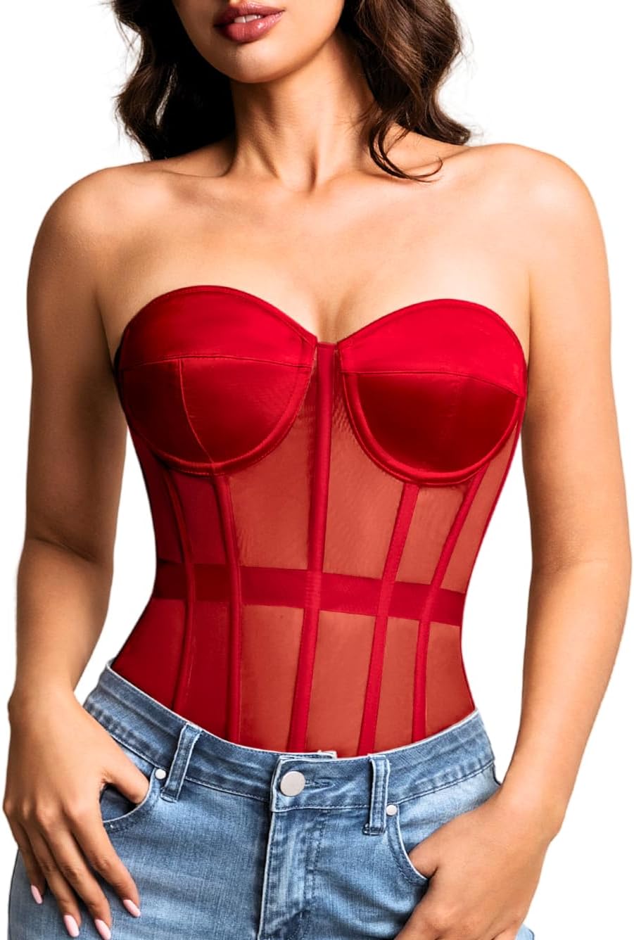Kaei&Shi Sheer Mesh Overbust Corset for Sexy Shapewear Style