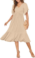 AUSELILY Womens Summer Empire Waist Smocked Midi Dress - Flowy Comfort