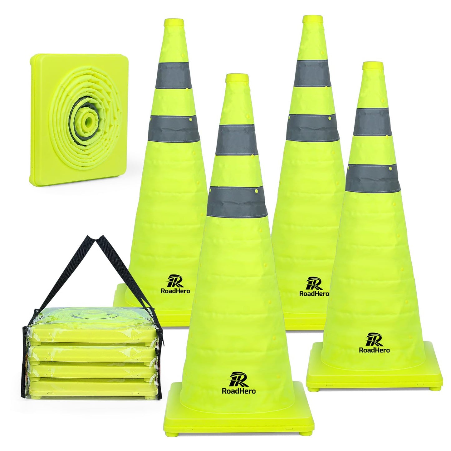 RoadHero 28 Inch Collapsible Traffic Safety Cones for Visibility