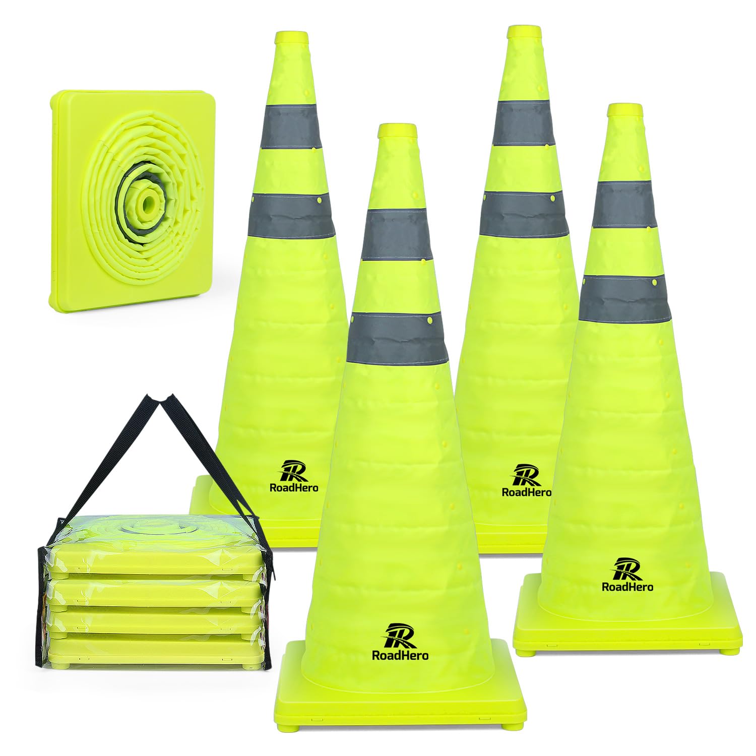 RoadHero 28 Inch Collapsible Traffic Safety Cones for Visibility