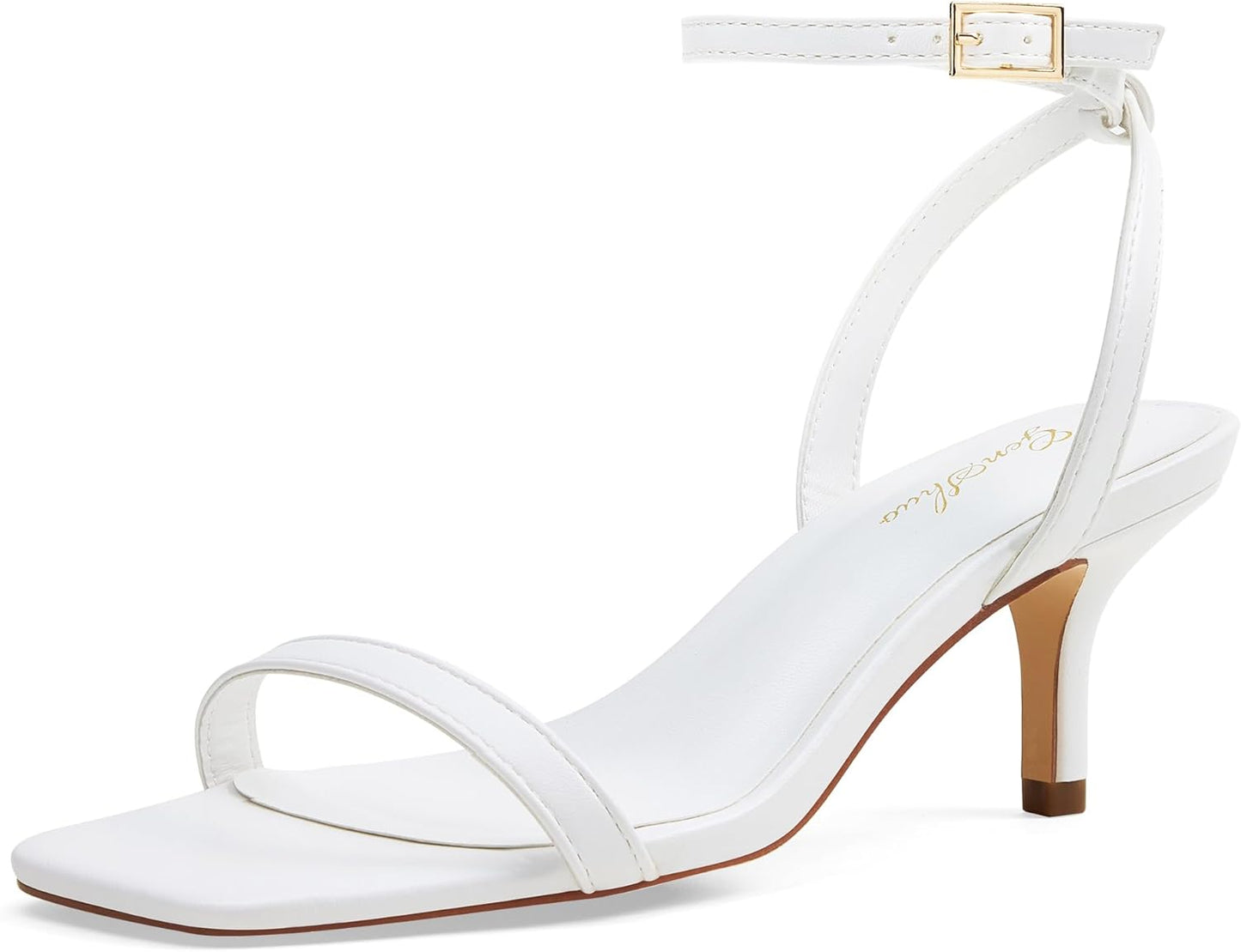GENSHUO Women's Kitten Low Heels Square Open Toe Ankle Strap Sandals