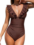 CUPSHE Women's Ruffled One Piece Swimsuit V Neck Lace