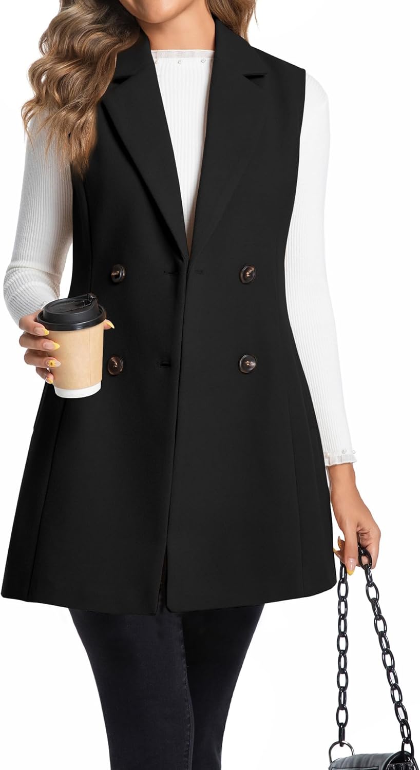 Long Vest for Women Sleeveless Tweed Blazer Fall Jackets
