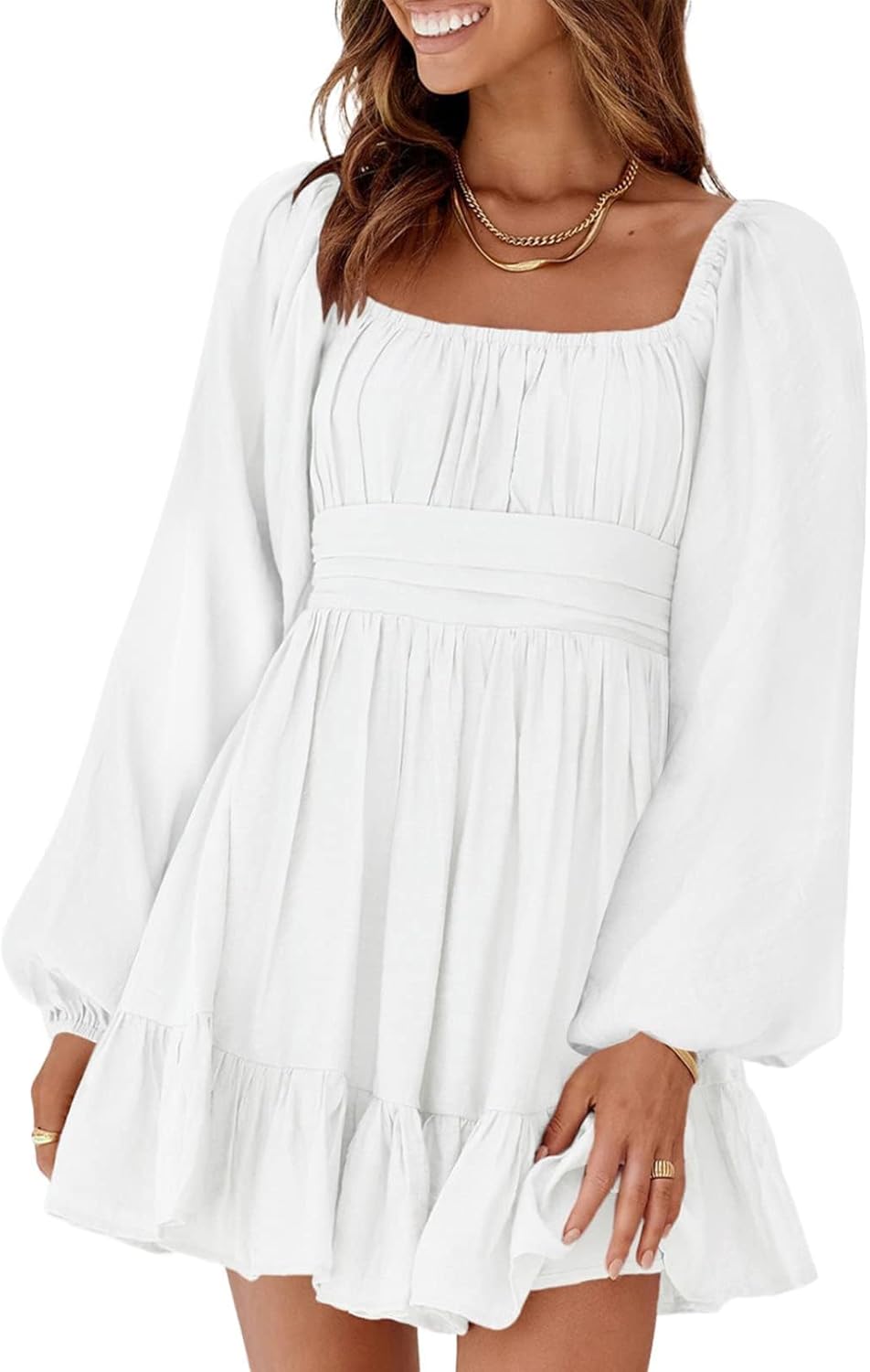 Dokotoo Womens Dress Long Lantern Sleeve Square Neck Mini Dress