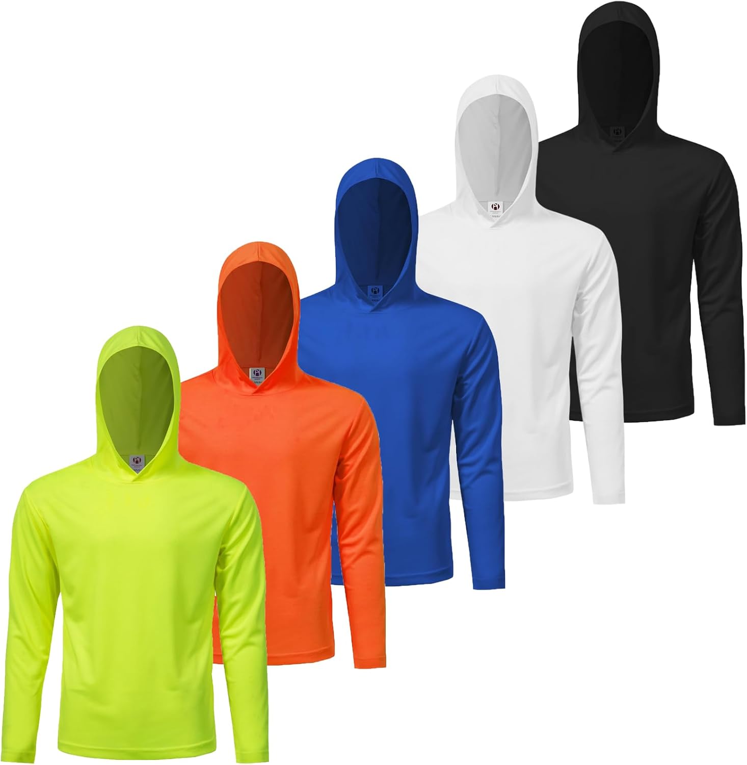 Mens Active Athletic Long Sleeve Hooded T-Shirts Set 5 Pack