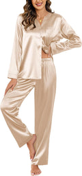 Silk Pajamas For Women 2 Piece Satin PJs - Long Sleeve Button Up