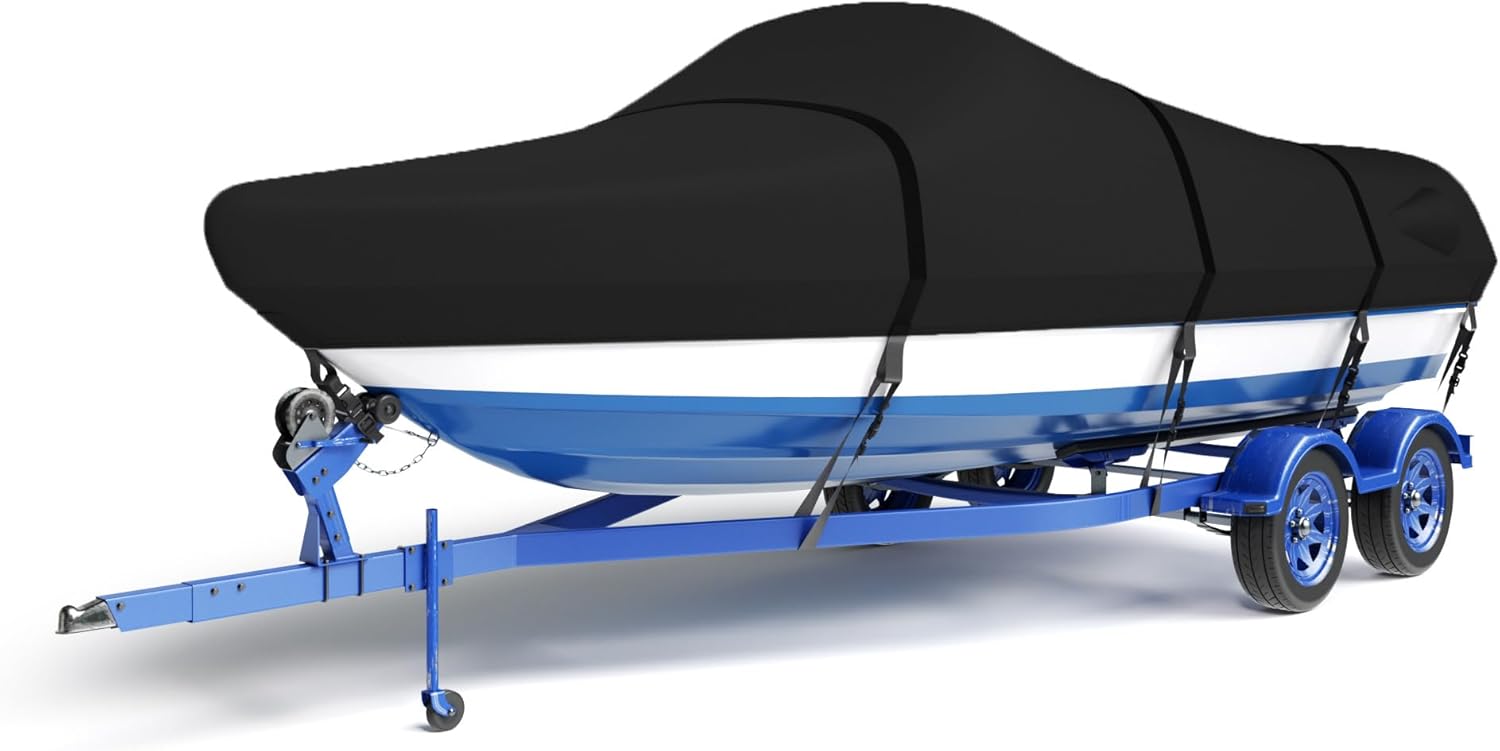 600D Waterproof Boat Cover for 14-16ft V-Hull and Bass Boats