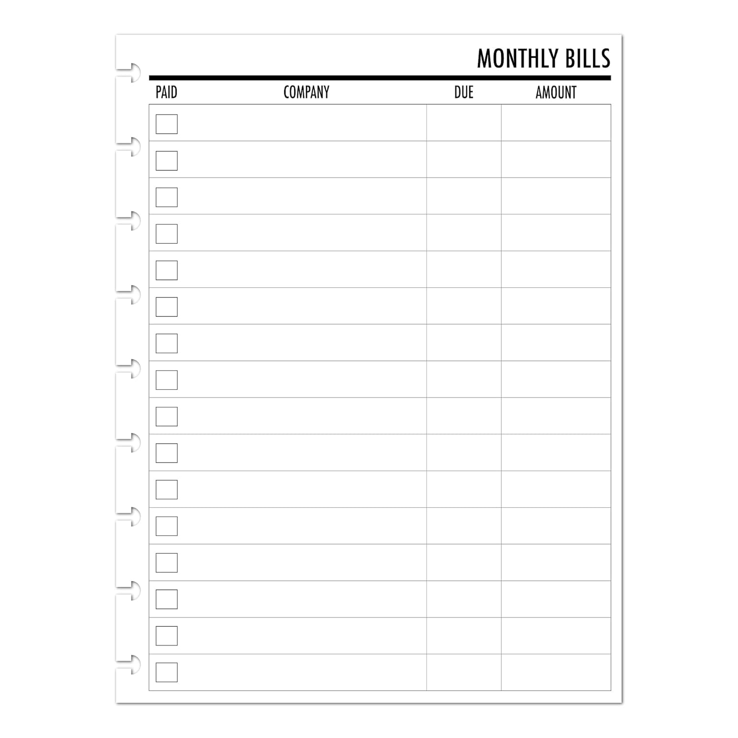 CityGirl Planners Bill Tracker Refill - Compatible with Happy Planner - 30 Sheets