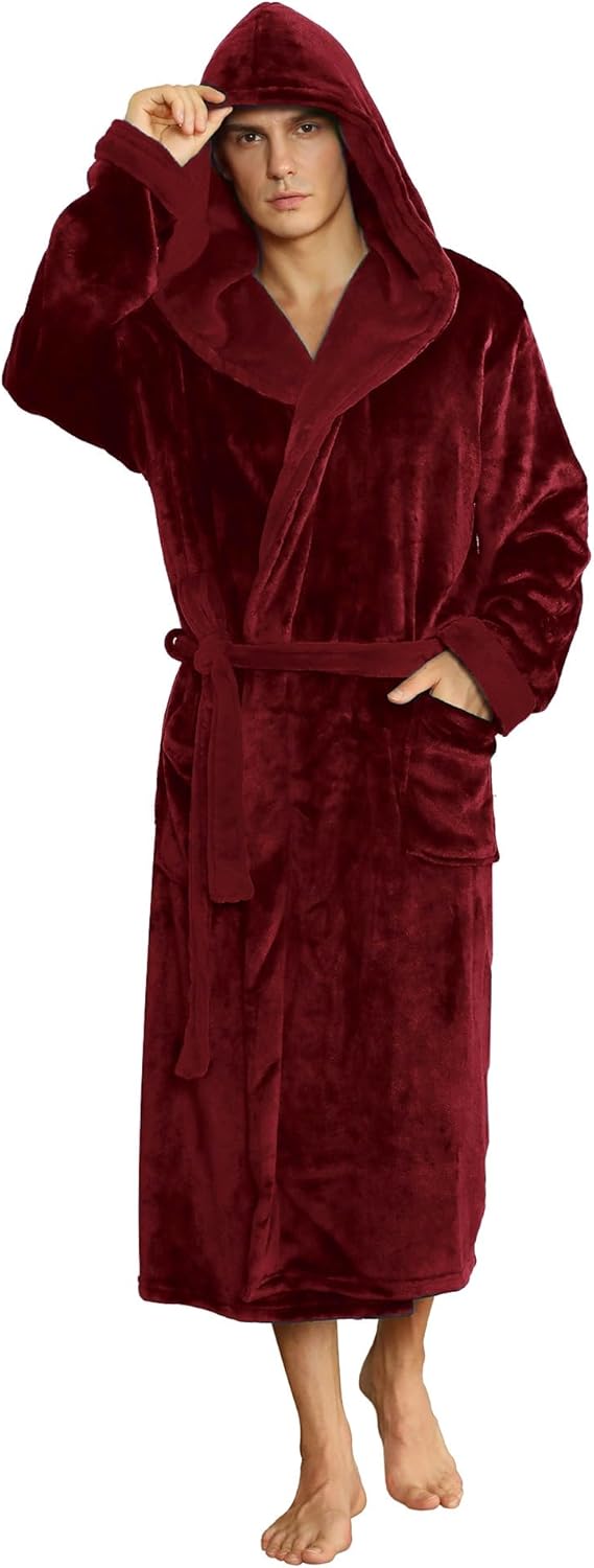 U2SKIIN Mens Hooded Robe - Plush Fleece Bathrobe for Comfort