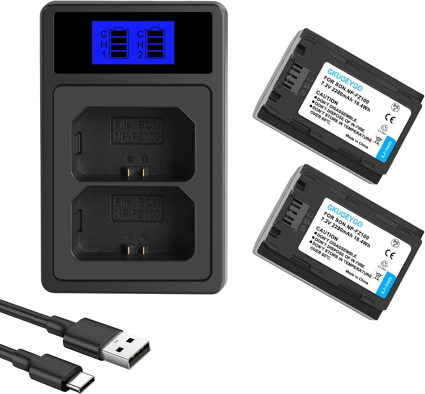 2-Pack NP-FZ100 Replacement Battery and Charger Set for Sony