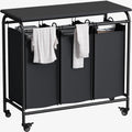 3 Bag Laundry Basket Sorter Heavy Duty Rolling Lockable Wheels