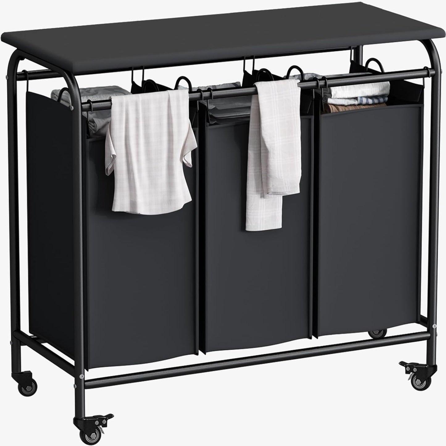 3 Bag Laundry Basket Sorter with Ironing Board and Lockable Wheels