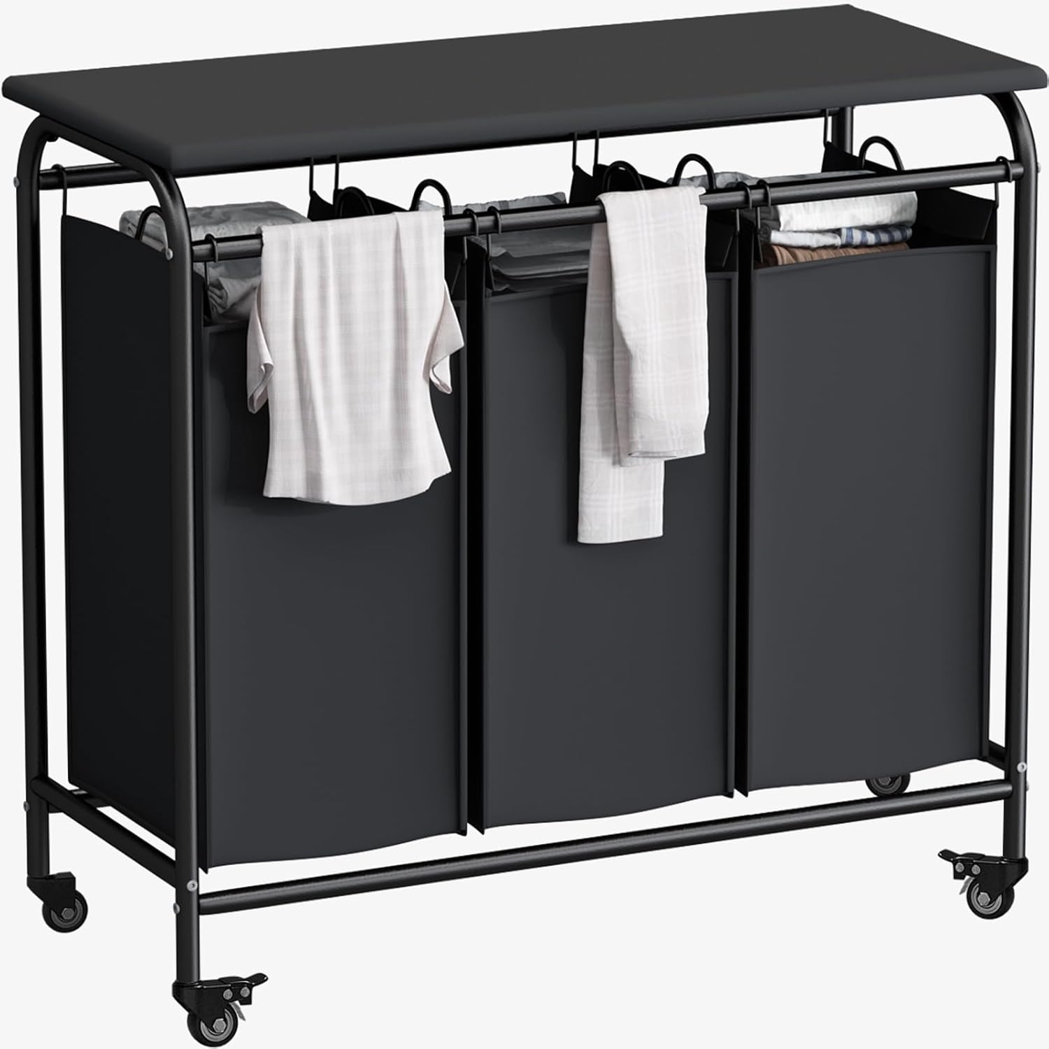 3 Bag Laundry Basket Sorter with Ironing Board and Lockable Wheels