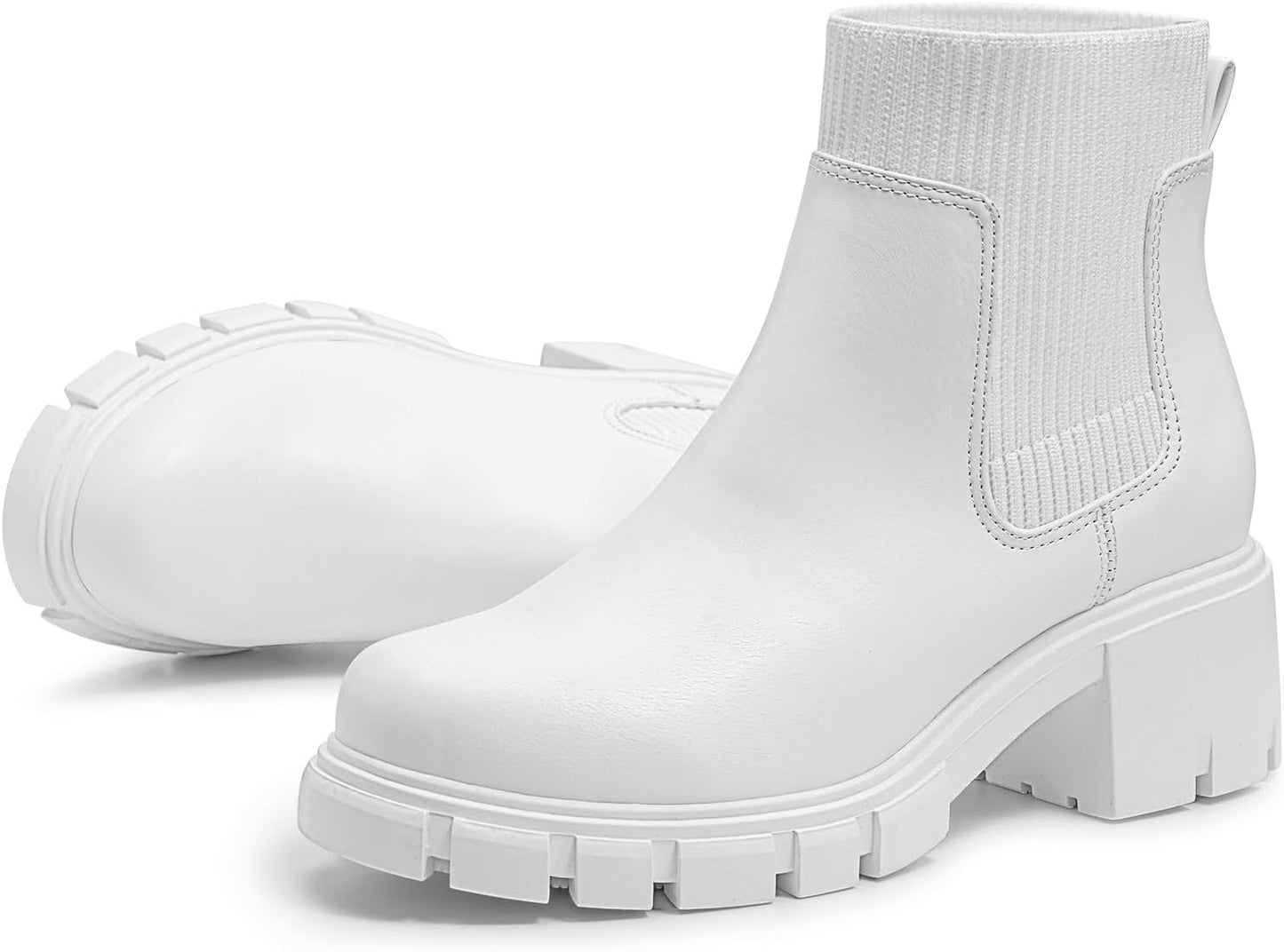 FITORY Womens Chelsea Boots with Chunky Mid Heel and Lug Sole
