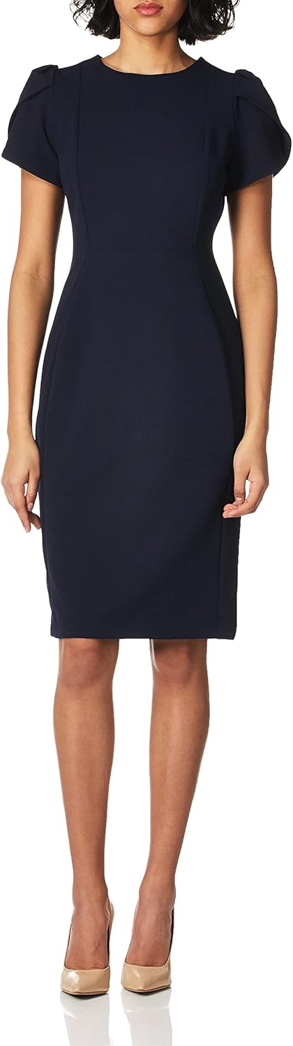 Calvin Klein Womens Tulip Short Sleeve Scuba Crepe Mini Dress