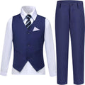 Navy Blue Boys Vest Suit Set with Shirt Tie Pocket Square - Slim Fit