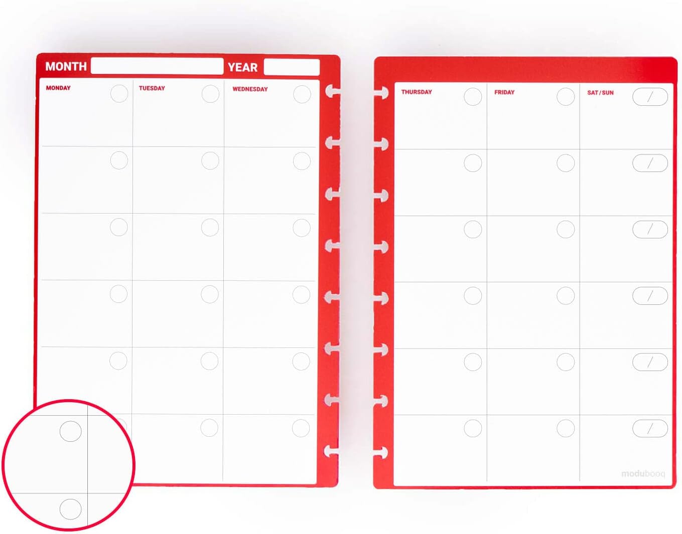 Red Monthly Discbound Month Planners for A5 Notebook