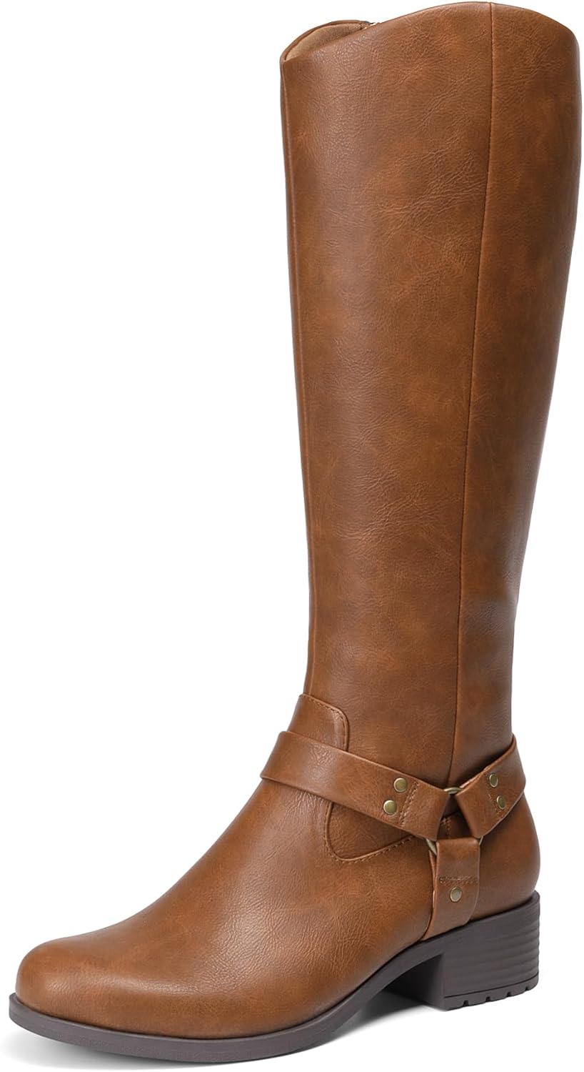 DREAM PAIRS Women's Knee High Boots with Side Zipper and Buckle