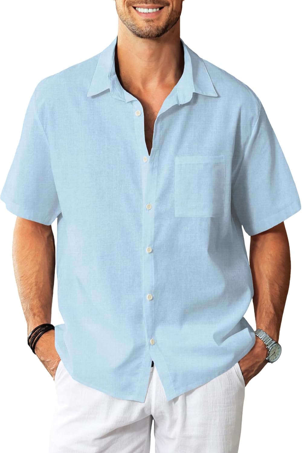 KYKU Linen Shirts for Men: Casual Short Sleeve Summer Style