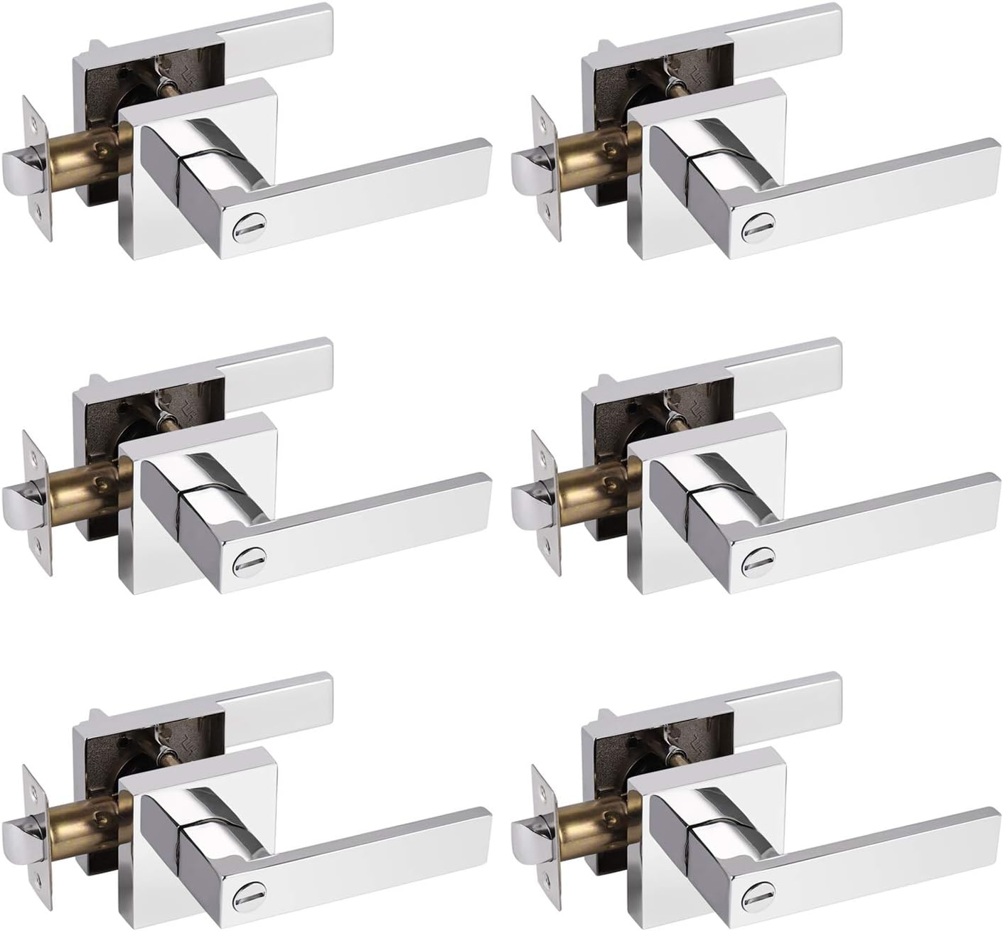 Probrico Polished Chrome Privacy Door Levers for Bedrooms & Bathrooms