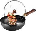 Carbon Steel Wok Pan 10.2 in - Flat Bottom Stir-Fry Wok